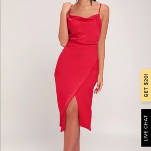 Red silk midi dress